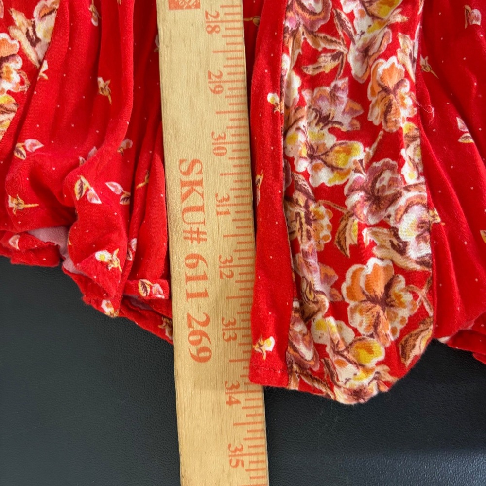 Free People Ponderosa Mini Dress Size M Red Floral Babydoll Lace Up Cut Out Back - Picture 11 of 12